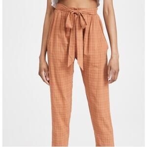 Eberjey Womens Strata Hudson Pants Large Orange Pecan Plaid Crop Boho Preppy NWT